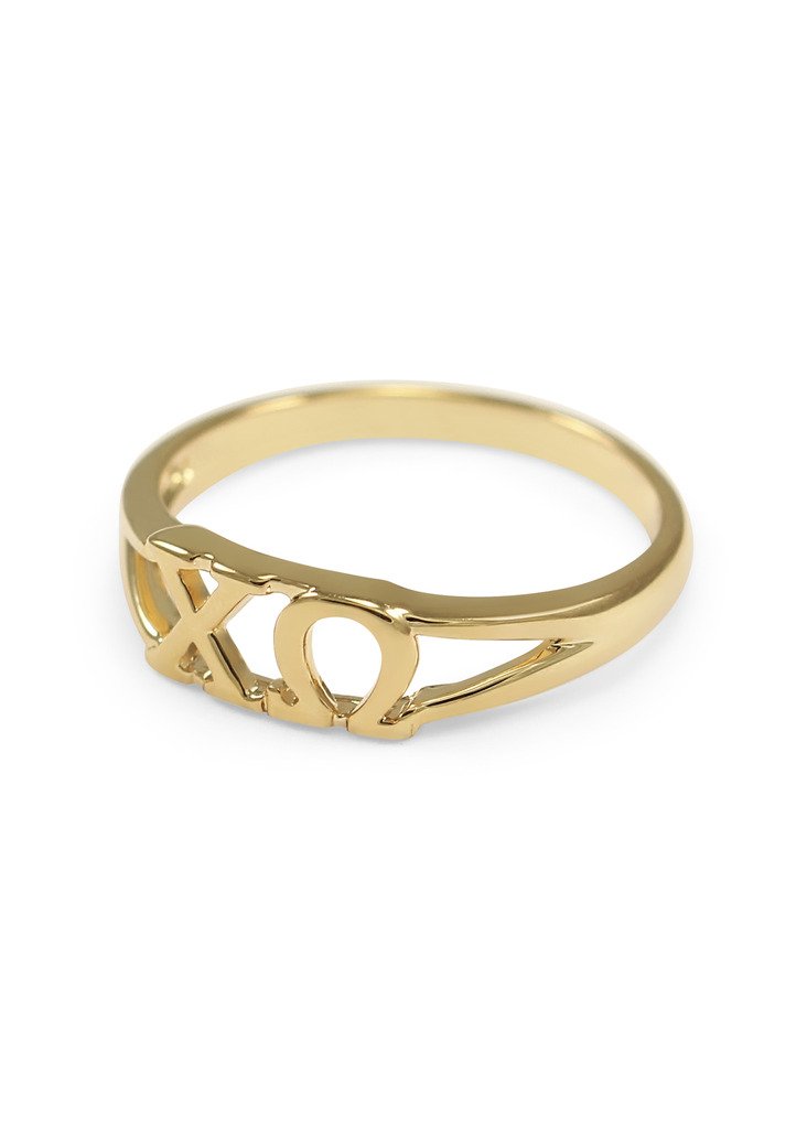 The Collegiate Standard Chi Omega 14k Gold Plated Sorority Ring with Greek letters