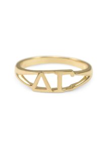 the collegiate standard delta gamma 14k gold plated sorority ring with greek letters