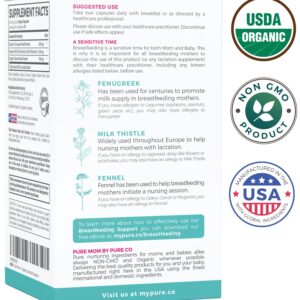 USDA Organic Lactation Supplement - Increase Milk Supply with Herbal Breastfeeding Support - Aid for Mothers - Organic: Fenugreek Seed, Fennel & Milk Thistle - 60 Vegan Capsules (No Pills or Cookies)