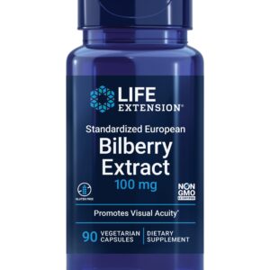 Life Extension Standardized European Bilberry Extract 100 mg – Vaccinium Myrtillus Supplement for Eye and Ocular Health Support – Gluten-Free, Non-GMO, Vegetarian – 90 Capsules