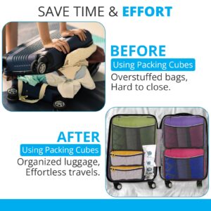 bago 8 Pcs Packing Cubes for Suitcases - 5 Travel Cubes with 3 ZipLock Bags - Luggage Organizer Bags to Get Maximum Storage, Save Time & Effort to Pack - Happy Traveling (Green Red Purple Yellow)