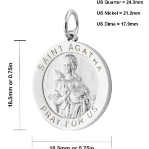 US Jewels Ladies 925 Sterling Silver Saint Agatha Medal Pendant, 18.5mm