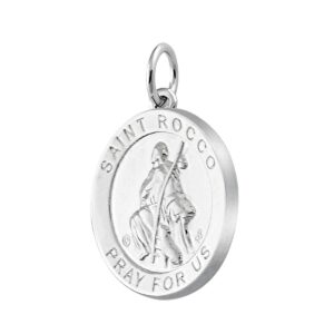 US Jewels Ladies 925 Sterling Silver Saint Rocco Medal Pendant, 18.5mm