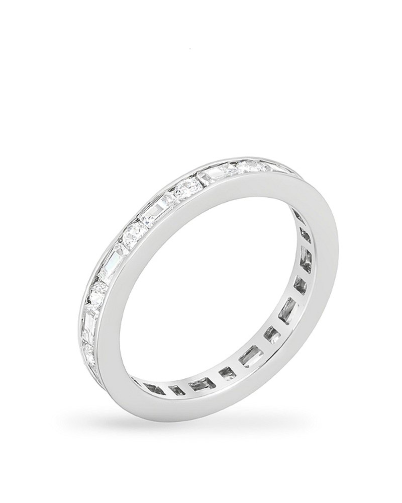 Kate Bissett Genuine Rhodium Plated Eternity Band with Alternating Baguette and Round Cut CZ Channel Set Size 7