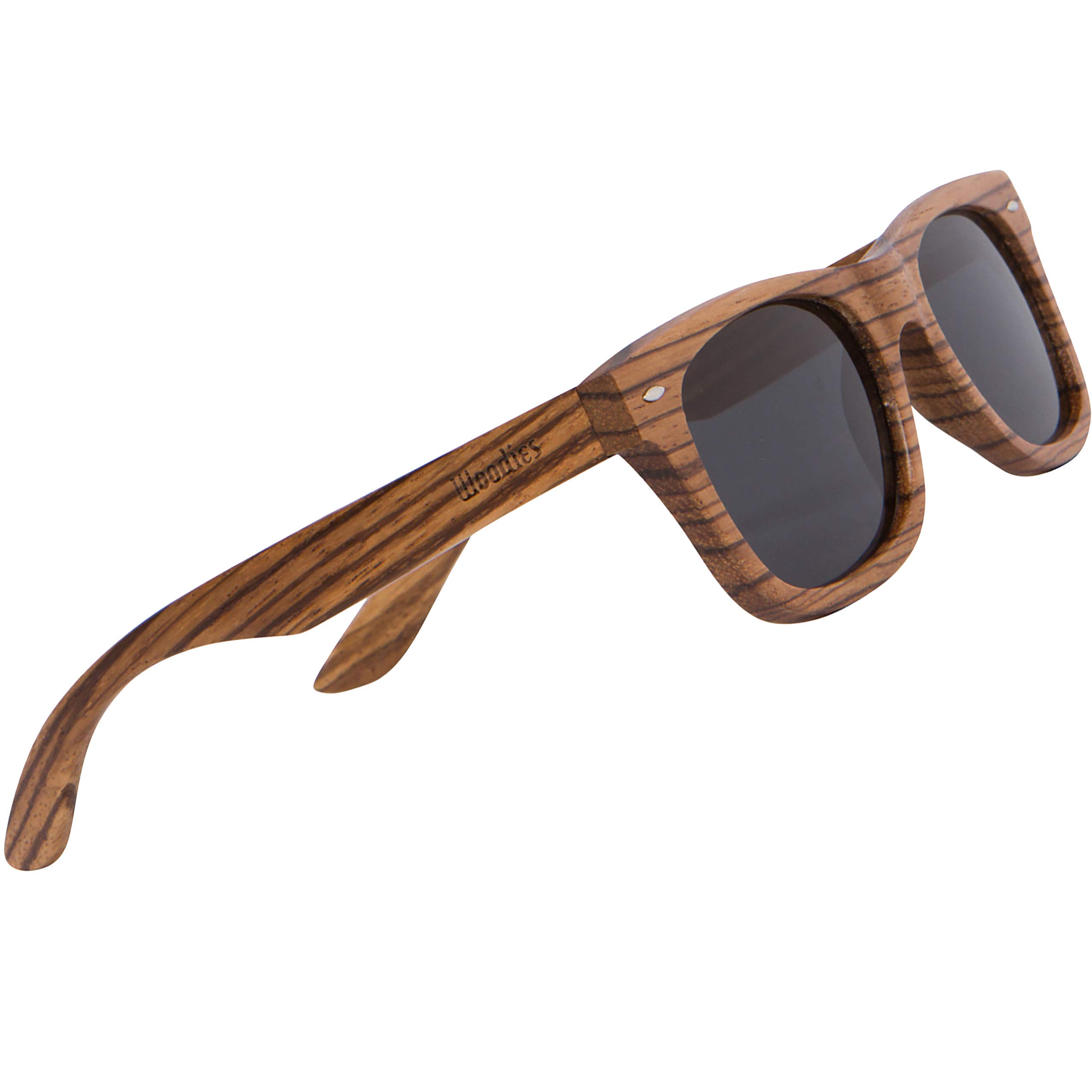 Woodies Polarized All-Wood Zebra Wood Sunglasses for Men and Women | Dark Lenses and Real Wooden Frame | 100% UVA/UVB Ray Protection