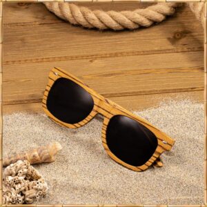 Woodies Polarized All-Wood Zebra Wood Sunglasses for Men and Women | Dark Lenses and Real Wooden Frame | 100% UVA/UVB Ray Protection