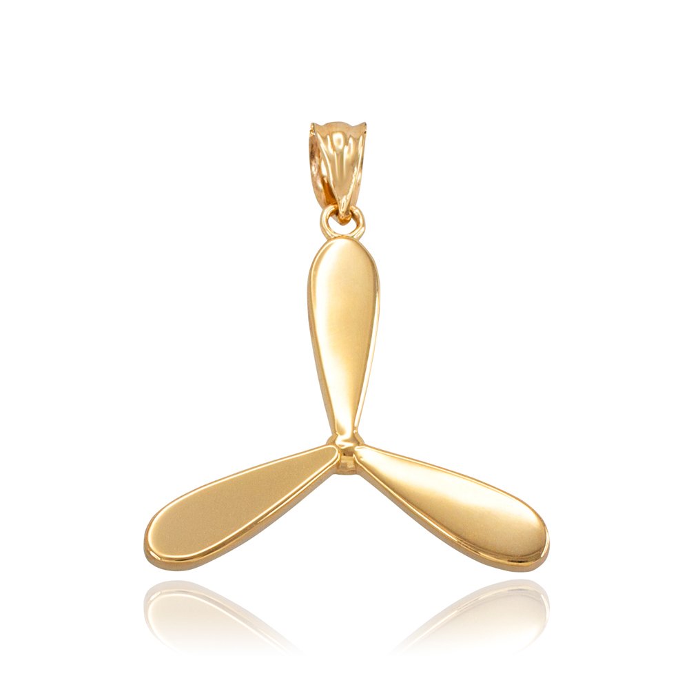 Space and Aviation Polished 14k Yellow Gold Airplane Propeller Charm Pendant