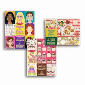 melissa & doug sticker pads 3-pack - sweets and treats, make-a-face fashion, and make-a-meal - fsc certified