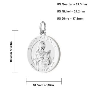 US Jewels New Polished 3/4in 0.925 Sterling Silver Saint St Cecilia Round Medal Pendant