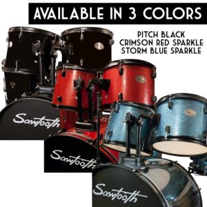 Rise by Sawtooth Full Size 5-Piece Student Drum Set with Hardware and Cymbals, Red Sparkle