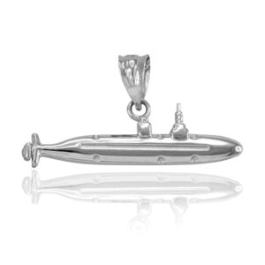 Polished 925 Sterling Silver Military Navy Submarine Warefare Boat Charm Pendant