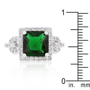 Kate Bissett Halo Style Engagement Ring with 10mm Princess Cut Emerald Green and Round Cut Clear CZ (9) Size 9