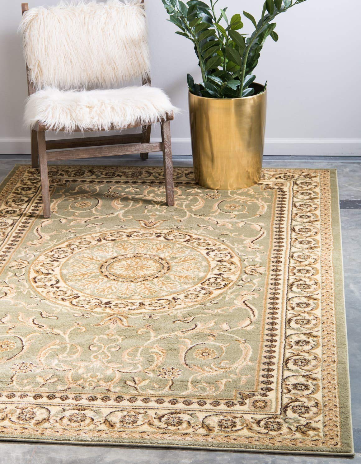 Unique Loom Versailles Collection Traditional Classic Medallion Floral Motif Area Rug (2' 2 x 3' 0 Rectangular, Green/ Ivory)