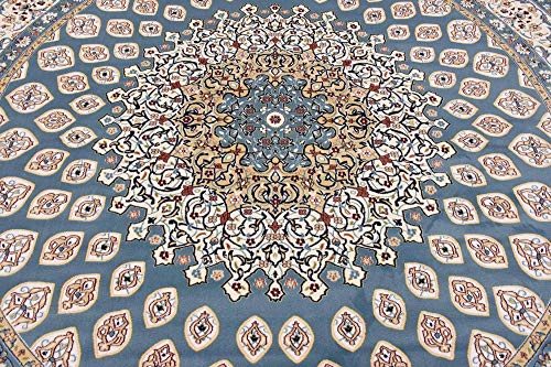 Unique Loom Narenj Collection Classic Traditional Textured Medallion Pattern Design Area Rug, 10' Round, Blue/Burgundy