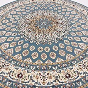 Unique Loom Narenj Collection Classic Traditional Textured Medallion Pattern Design Area Rug, 10' Round, Blue/Burgundy