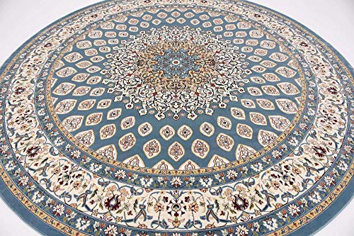 Unique Loom Narenj Collection Classic Traditional Textured Medallion Pattern Design Area Rug, 10' Round, Blue/Burgundy