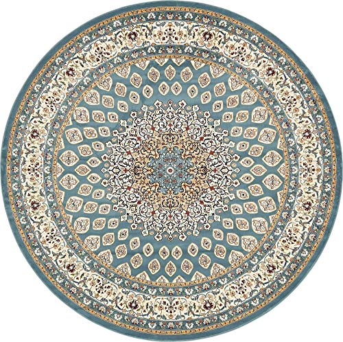 Unique Loom Narenj Collection Classic Traditional Textured Medallion Pattern Design Area Rug, 10' Round, Blue/Burgundy