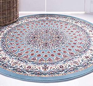 Unique Loom Narenj Collection Classic Traditional Textured Medallion Pattern Design Area Rug, 10' Round, Blue/Burgundy