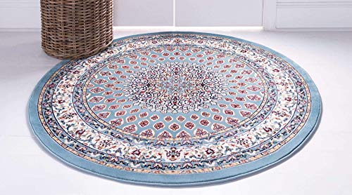 Unique Loom Narenj Collection Classic Traditional Textured Medallion Pattern Design Area Rug, 10' Round, Blue/Burgundy