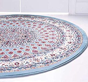 Unique Loom Narenj Collection Classic Traditional Textured Medallion Pattern Design Area Rug, 10' Round, Blue/Burgundy