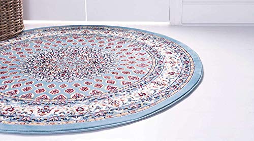 Unique Loom Narenj Collection Classic Traditional Textured Medallion Pattern Design Area Rug, 10' Round, Blue/Burgundy