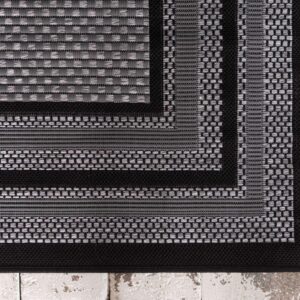 Unique Loom Outdoor Border Collection Area Rug - Multi Border (6' 1" x 9' Rectangle, Gray/ Black)