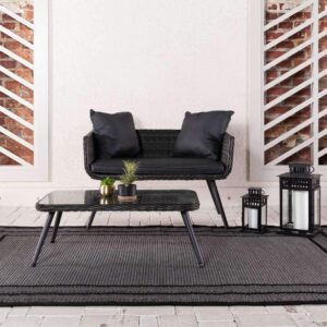 Unique Loom Outdoor Border Collection Area Rug - Multi Border (6' 1" x 9' Rectangle, Gray/ Black)