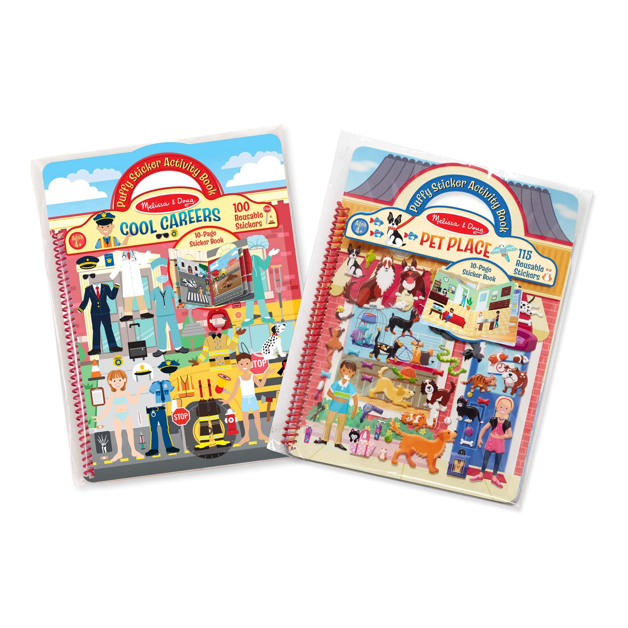 Melissa & Doug Puffy Sticker Activity Books Set: Cool Careers and Pet Place