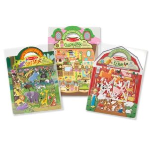 melissa & doug puffy sticker activity books set - farm, safari, and chipmunk - fsc certified