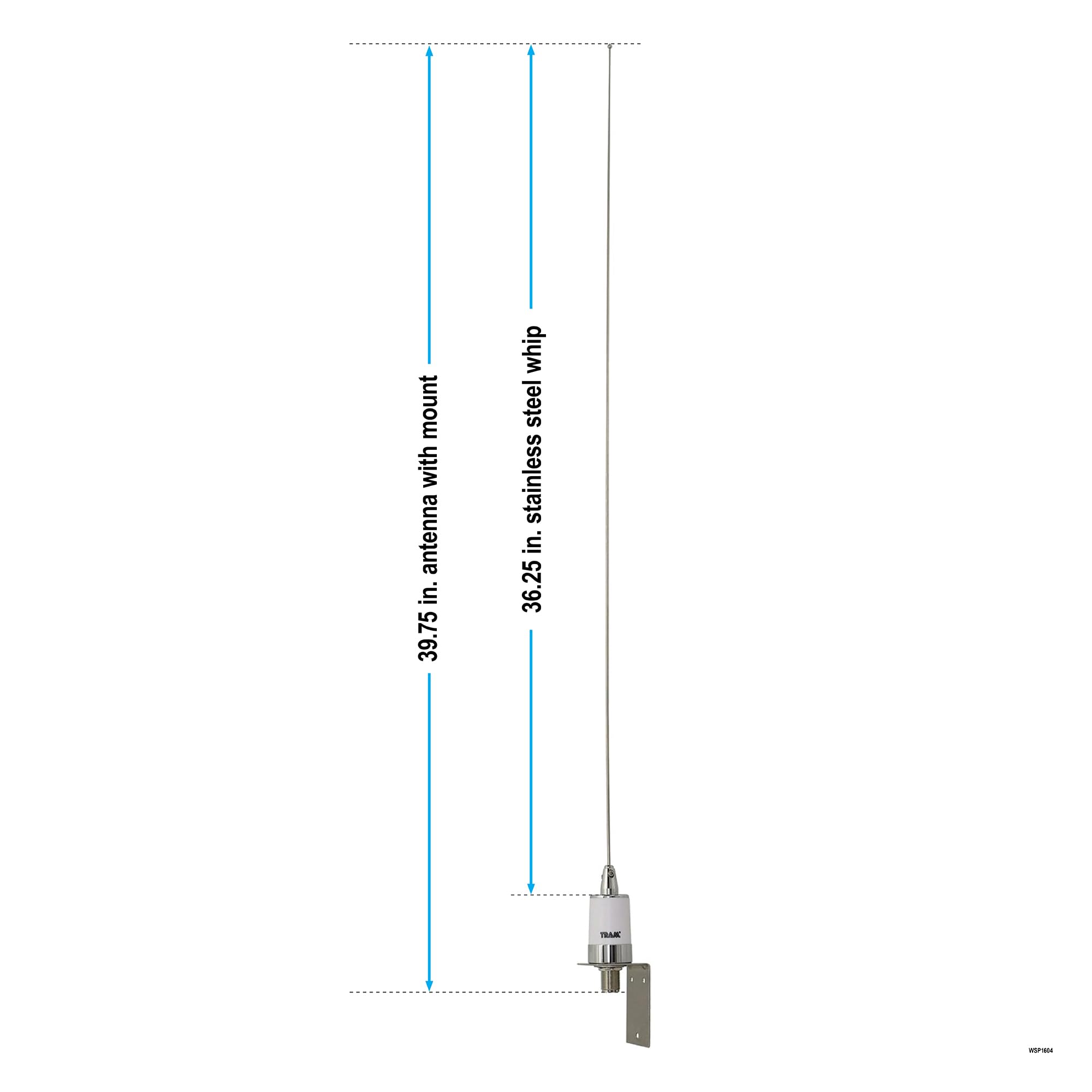 Tram-Browning 1604 AIS/VHF Marine Antenna, 39" - Covers AIS & VHF Bands, 2.5dBd Gain, No Ground Plane Needed, Chrome-Plated Brass Base, 36.25" Whip, 15ft RG-58A/U Cable, L-Bracket Mount