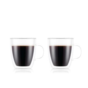 Bodum 15oz Bistro Double Wall Insulated Mug, High-Heat Borosilicate Glass, Set of 2, Clear