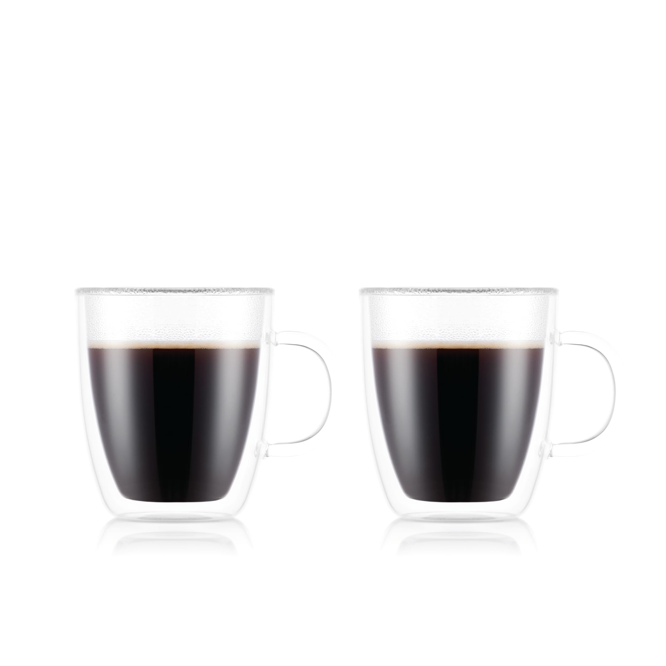 Bodum 15oz Bistro Double Wall Insulated Mug, High-Heat Borosilicate Glass, Set of 2, Clear