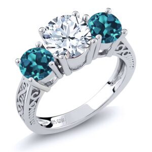 Gem Stone King 925 Sterling Silver White and London Blue Topaz Gemstone Birthstone 3-Stone Ring For Women (2.40 Cttw, Gemstone Birthstone, Available In Size 5, 6, 7, 8, 9)