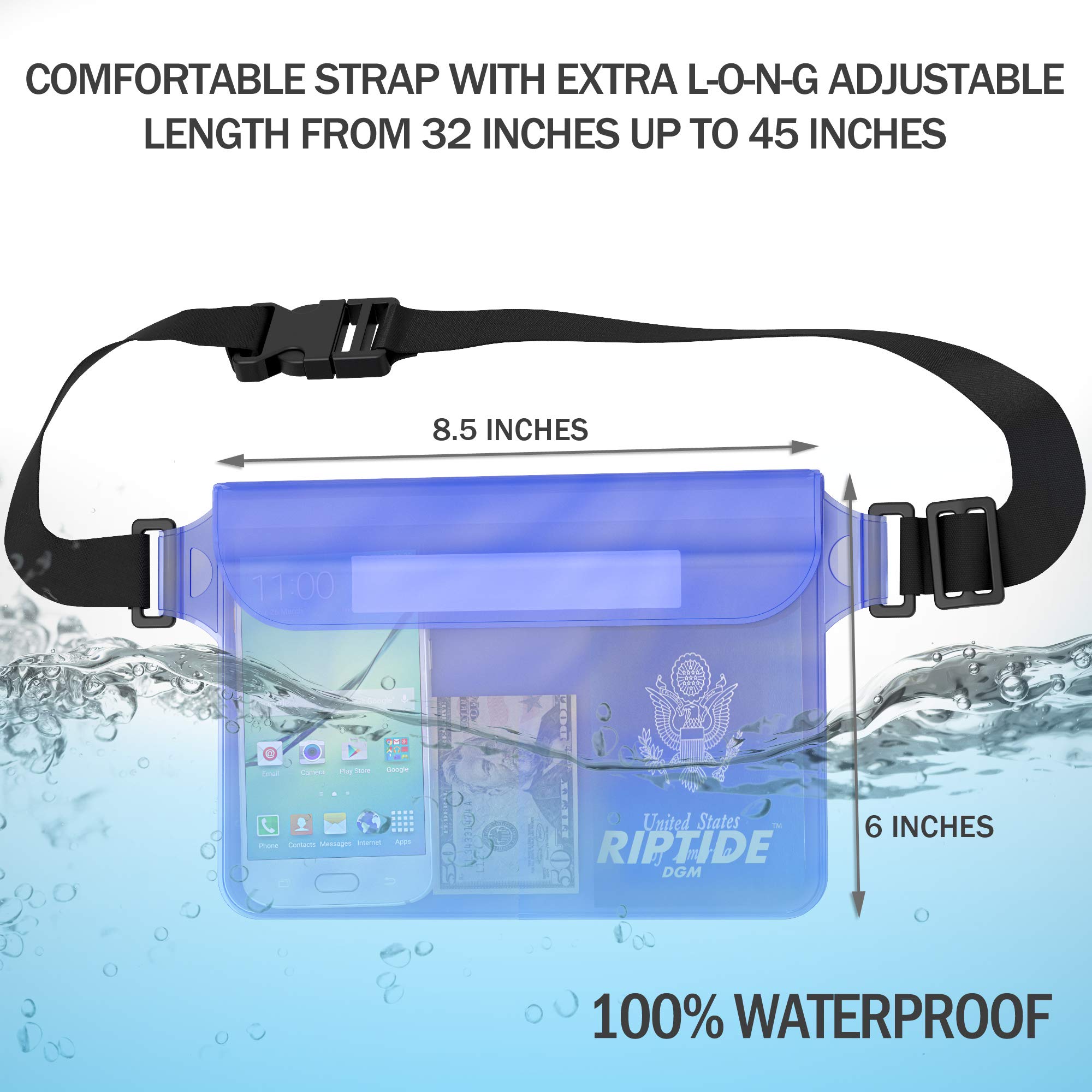 Waterproof Fanny Pack Pouch (2 Pack) for Men & Women Dry Bag Water Resistant with Adjustable Waist Strap - Protects Valuables at Water Sports Or Boating Snorkeling (Black/Transparent & Sheer Pink)…