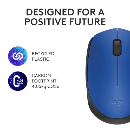 Logitech M170 Wireless Mouse for PC, Mac, Laptop, 2.4 GHz with USB Mini Receiver, Optical Tracking, 12-Months Battery Life, Ambidextrous - Blue