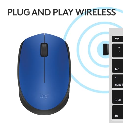 Logitech M170 Wireless Mouse for PC, Mac, Laptop, 2.4 GHz with USB Mini Receiver, Optical Tracking, 12-Months Battery Life, Ambidextrous - Blue