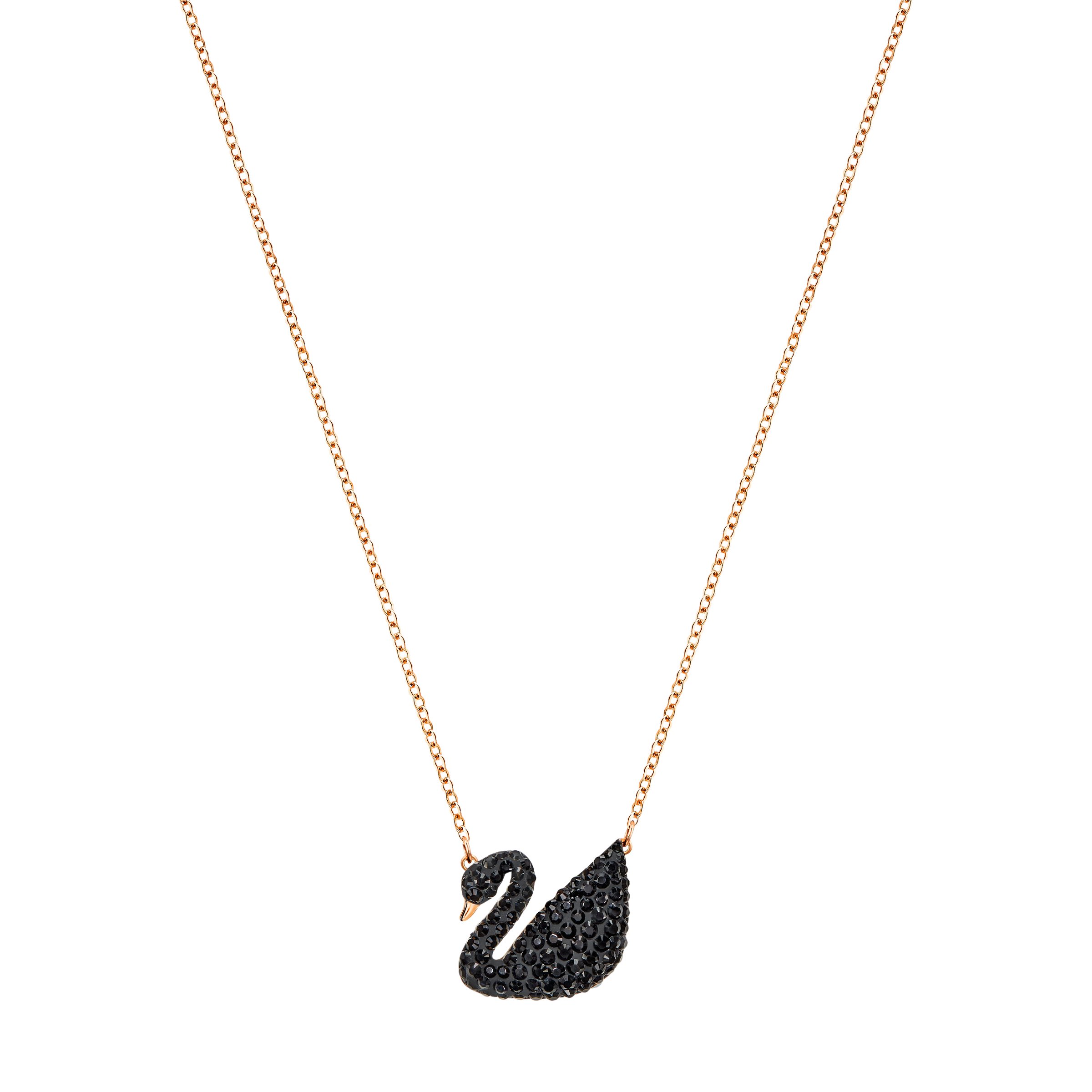 SWAROVSKI Swan Rose-gold Finish Pendant Necklace, Black Crystal