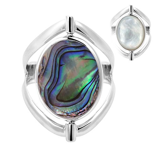 AeraVida Vintage Two in One Flip Abalone Shell and Mother of Pearl Oval .925 Sterling Silver Ring | Statement Fashion | Classic Jewelry Gift All Occasions |Size 8