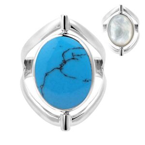 two in one flip simulated turquoise and mother of pearl oval .925 sterling silver ring (9)