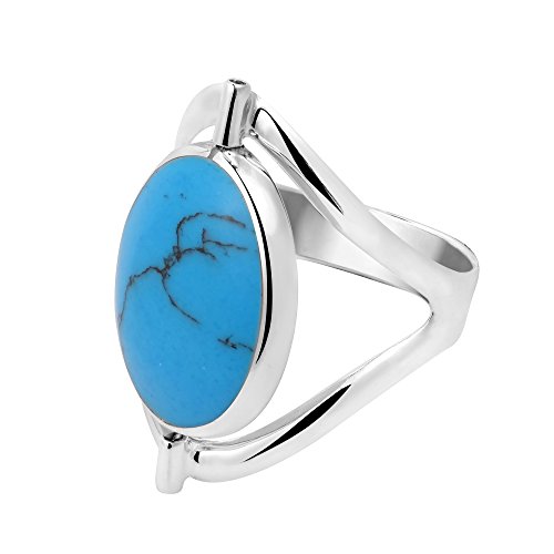 Two in One Flip Simulated Turquoise and Mother of Pearl Oval .925 Sterling Silver Ring (9)