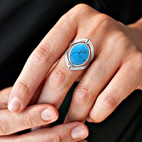 Two in One Flip Simulated Turquoise and Mother of Pearl Oval .925 Sterling Silver Ring (9)