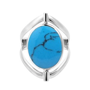 Two in One Flip Simulated Turquoise and Mother of Pearl Oval .925 Sterling Silver Ring (9)