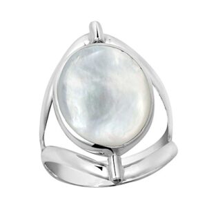 Two in One Flip Simulated Turquoise and Mother of Pearl Oval .925 Sterling Silver Ring (9)