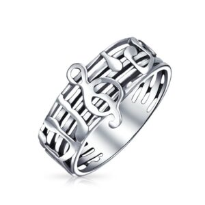 personalize musician student teacher bar measure treble clef note music band ring for teen for women oxidized .925 sterling silver customizable