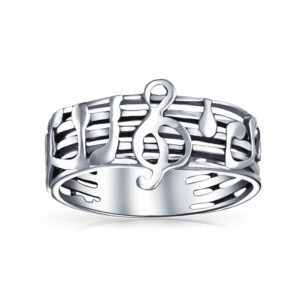 Personalize Musician Student Teacher Bar Measure Treble Clef Note Music Band Ring For Teen For Women Oxidized .925 Sterling Silver Customizable