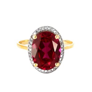 galaxy gold gg 7.93 ct 14k solid gold ring oval-shaped ruby diamonds - size 5