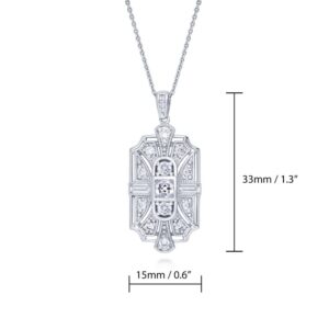 BERRICLE Sterling Silver Art Deco Cubic Zirconia CZ Milgrain Pendant Necklace for Women, Rhodium Plated