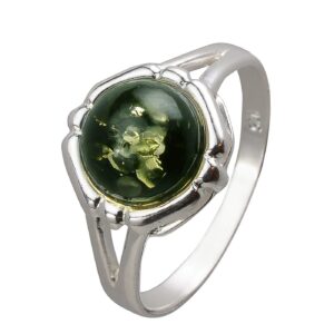 HolidayGiftShops Sterling Silver and Baltic Green Amber Adult Ring Clara- Size 8