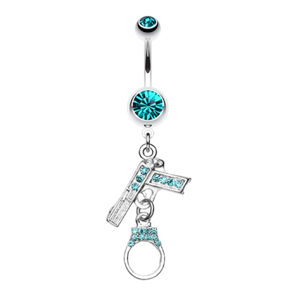 Jeweled Handgun Handcuff WildKlass Belly Button Ring