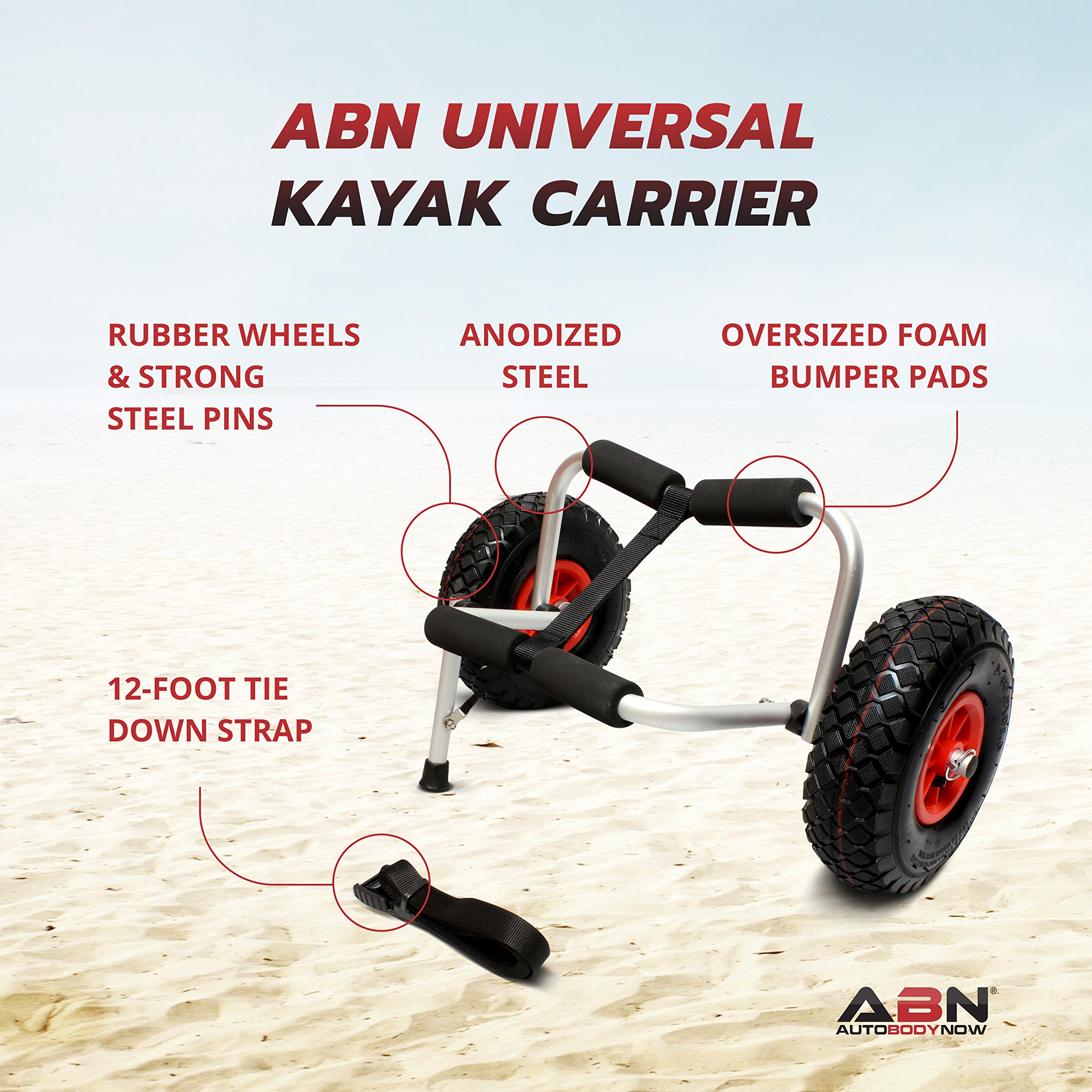 ABN Universal Kayak Carrier – Trolley for Carrying Kayaks, Canoes, Paddleboards, Float Mats, and Jon Boats